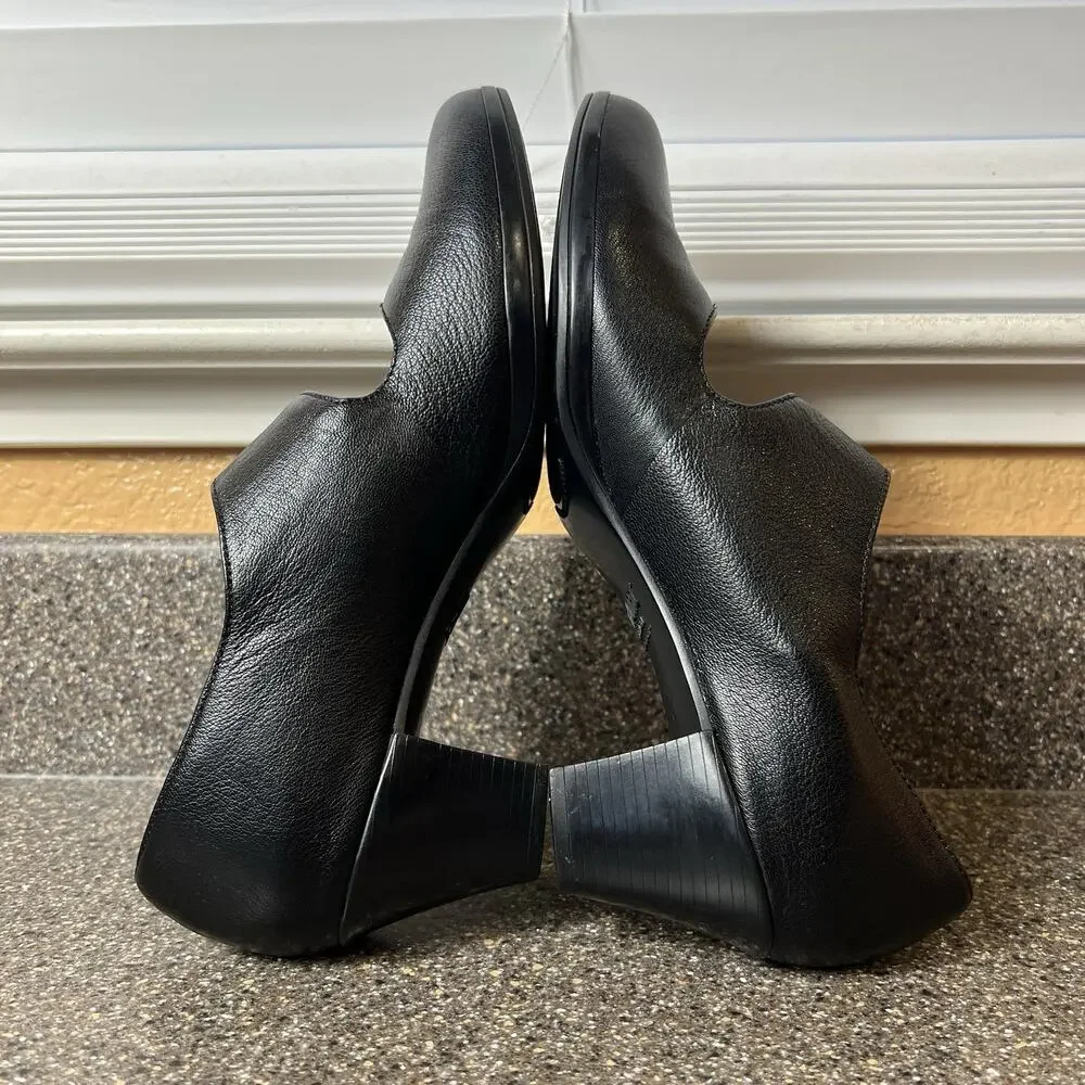 Munro Women's Size 10 N Black Leather Mary Jane Pump Snap On Comfort Heels Shoes